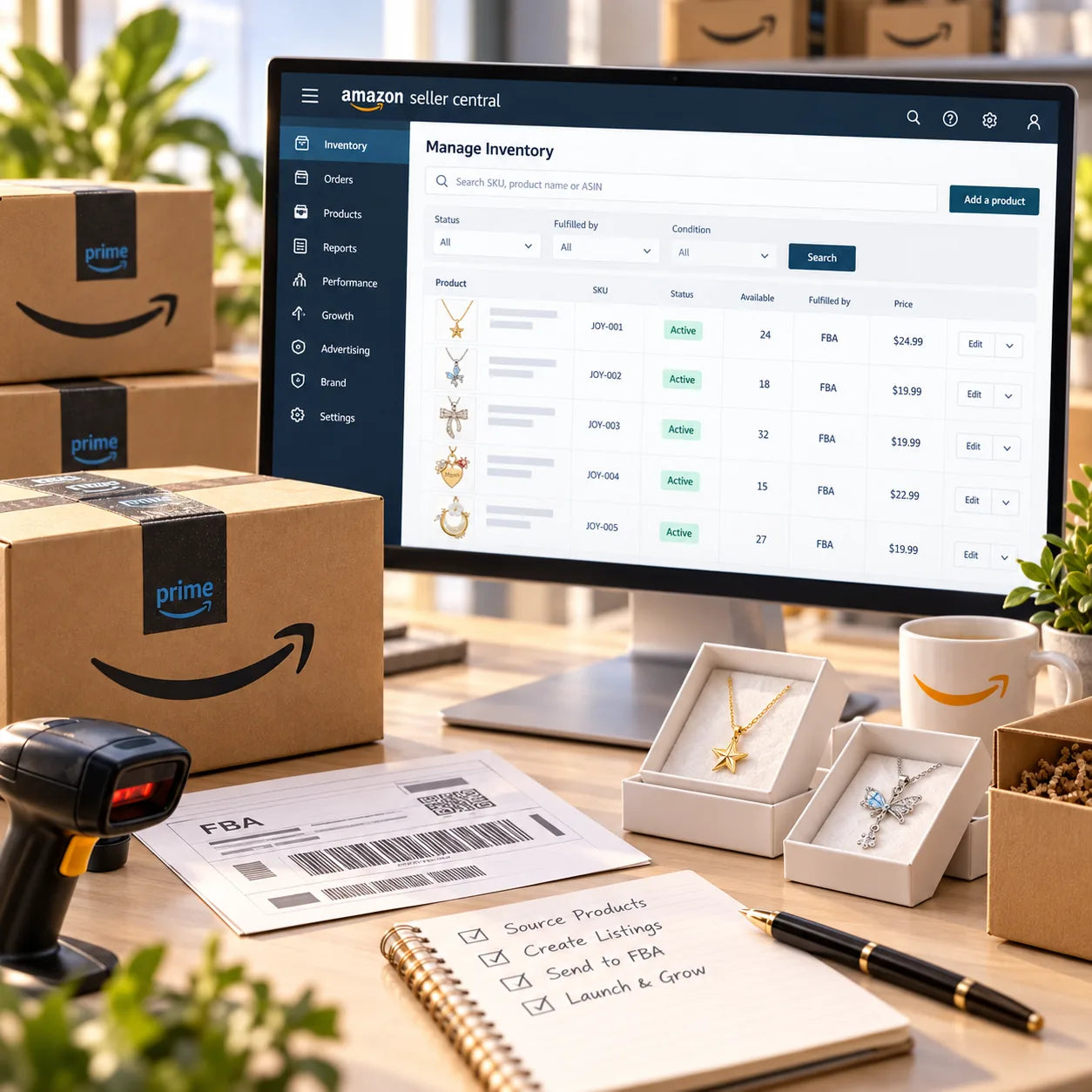 Amazon FBA inventory preparation, labels and fulfillment workspace