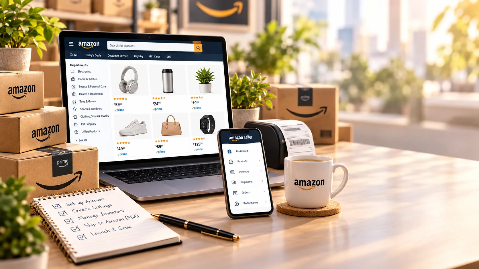 Amazon FBA seller workspace with storefront, catalog and fulfillment tools