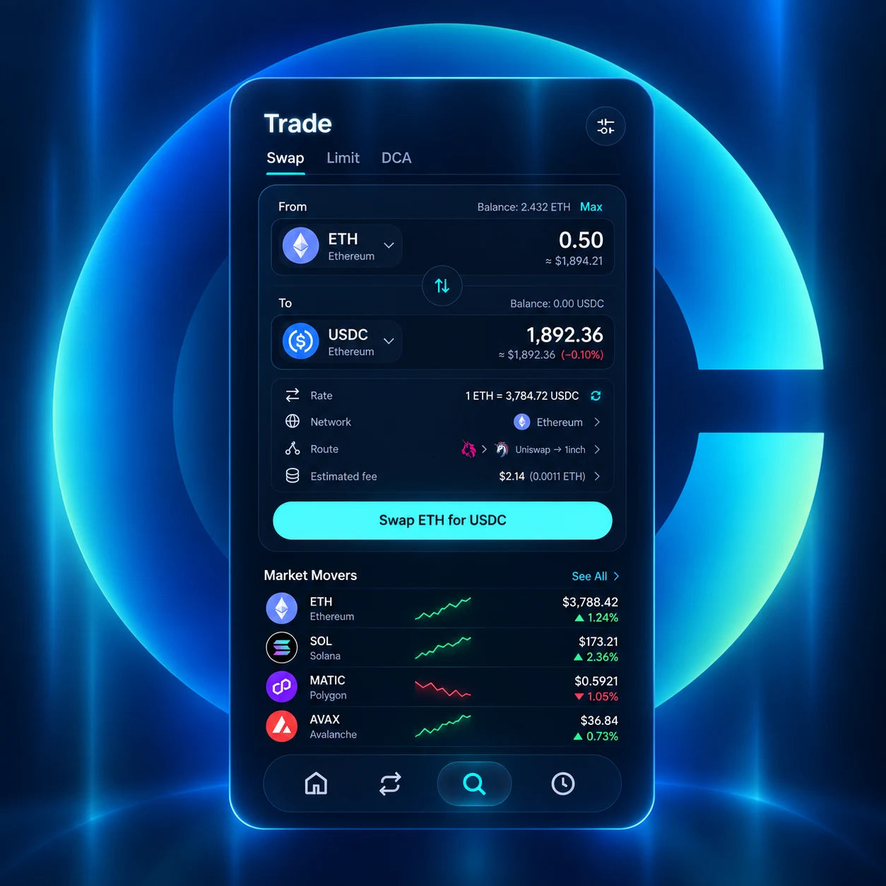 Trade view in Coinbase Wallet