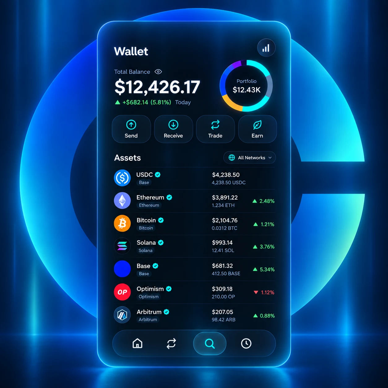 Wallet portfolio view in Coinbase Wallet